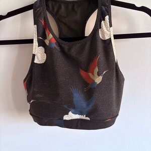 Mono B Black Sports Bra with Colorful Bird Design